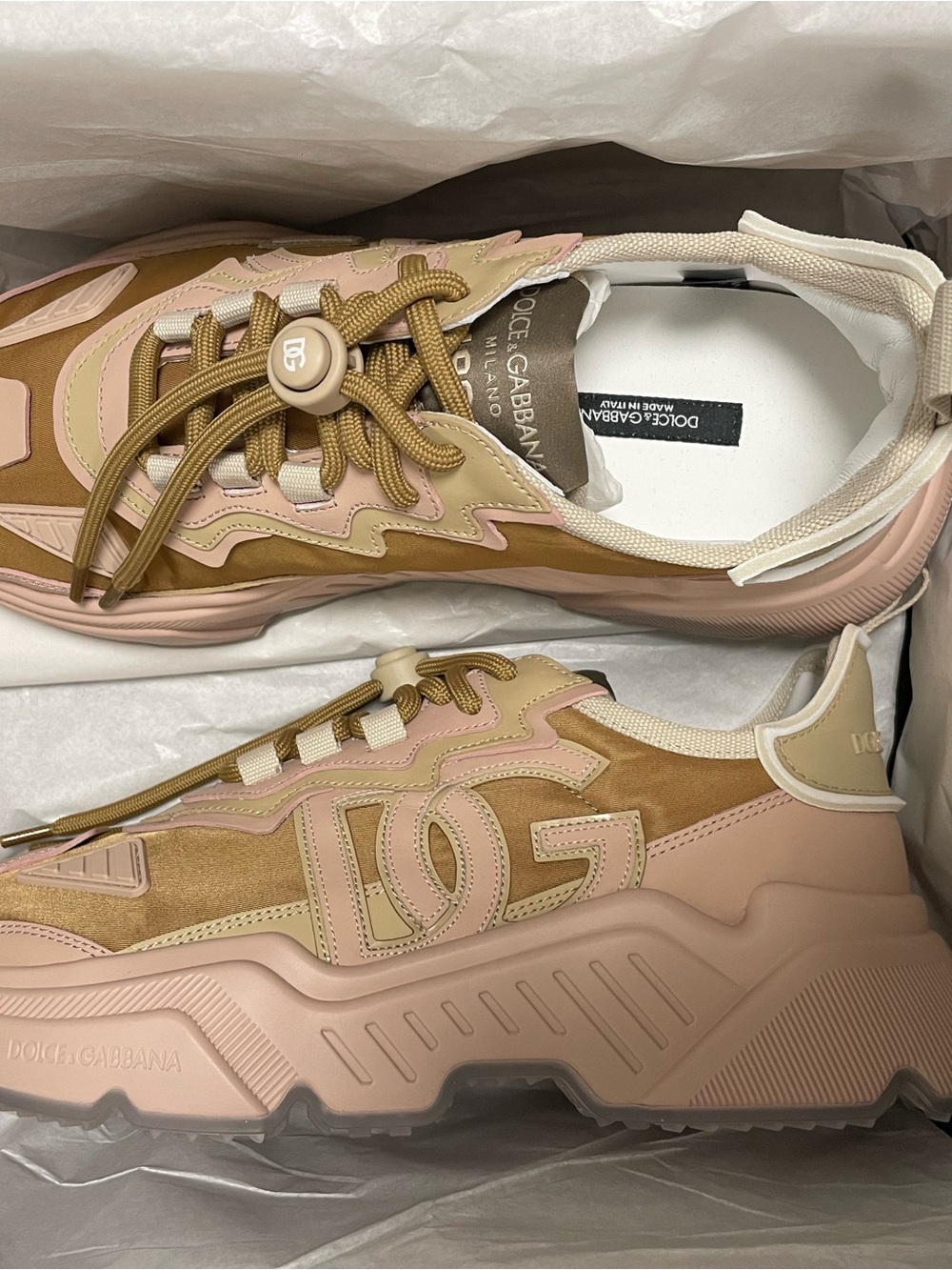 Dolce & Gabbana Pink and Brown Platform Sneakers